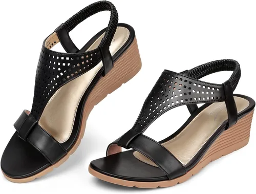 Vista 3 de SHIBEVER Sandalias de cuña para mujer, cómodas y elegantes para verano