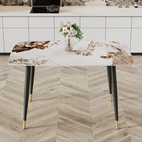 Vista 17 de Ebullient Mesa de comedor para 4, mesa de comedor rectangular de mármol, mesa de comedor de mármol sintético, mesa de comedor moderna con marco