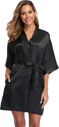Vista 3 de iFigure, Bata estilo kimono corto, albornoz, batas de novia sedosas, bata de baño