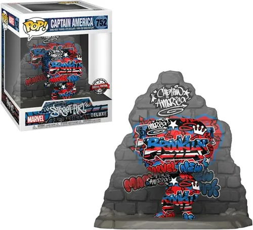 Vista 3 de Funko Pop! Deluxe: Marvel - Capitán América, Edición Especial Multicolo Street Art Gaffiti Colección #752
