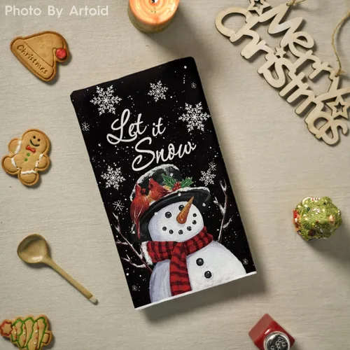 Vista 4 de Artoid Mode Toallas de cocina de nieve negra Deja que nieve Árboles de Navidad ¡Hola invierno! Toallas de cocina, toallas de mano de decoración