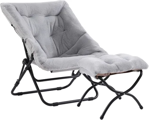 Vista 12 de Furlide Silla platillo, cómodas sillas de dormitorio, silla plegable de piel sintética de gran tamaño, silla plegable con marco de metal para sala