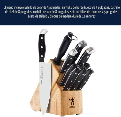 Vista 10 de HENCKELS Juego de 12 piezas de alta calidad con cuchillos llamativos y soporte, afilados como una navaja, diseñados en Alemania con más de 100 años
