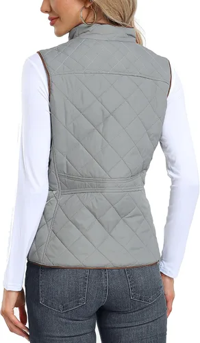 Vista 4 de Dilgul Chaleco acolchado para mujer, cuello alto, con cremallera, acolchado ligero y moderno