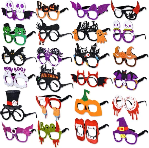 Vista 2 de Garma 24 gafas de Halloween para niños, gafas de plástico para fiestas con purpurina, calabaza, araña, gafas con temática de fantasma