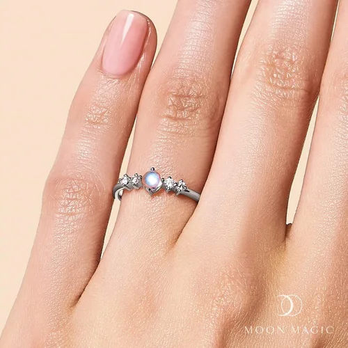 Vista 2 de Moon Magic - Authentic Rainbow MoonstoneReal 925 Sterling Silver - 18k Rose Yellow Gold Birthstone Rings for WomenGenuine Gemstones