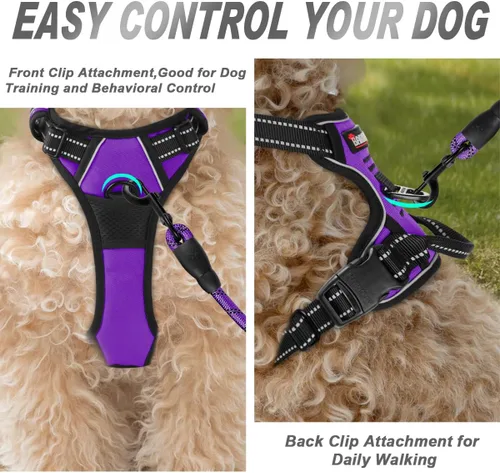 Vista 190 de BARKBAY - Arnés para perro sin tirones con clip frontal, material resistente y reflectante, asa de fácil control para pasear perros grandes