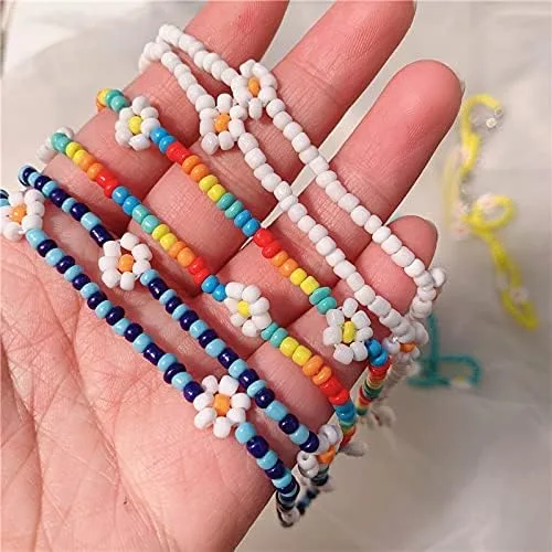 Vista 4 de TonyJameJPStore 20215 unidadesjuego de margaritas con cuentas coloridas de clavícula, collar para mujeres y niñas, joyería de primavera y verano