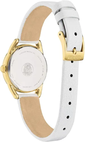 Vista 3 de Citizen Eco-Drive Reloj de cuarzo casual para mujer, acero inoxidable con correa de piel, blanco (Modelo EM0682-07A)