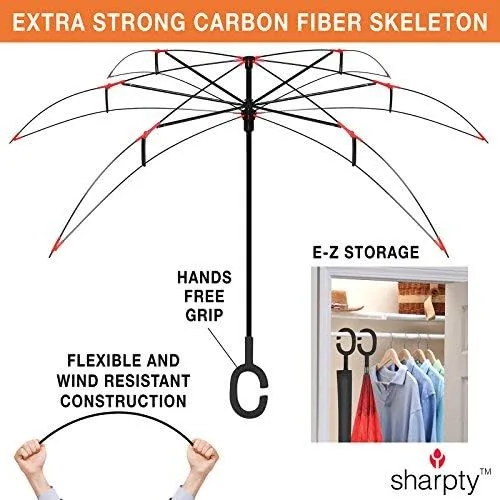 Vista 5 de Sharpty - Paraguas invertido resistente al viento para mujer con protección UV con mango en forma de C