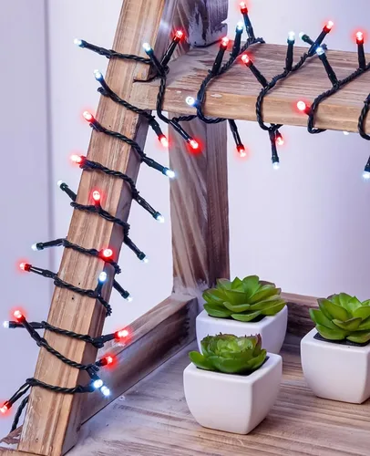 Vista 7 de Tira de luces LED de Navidad de 40 pies para exteriores, luces rojas y blancas de Navidad impermeables, 8 modos y temporizador, luces de árbol