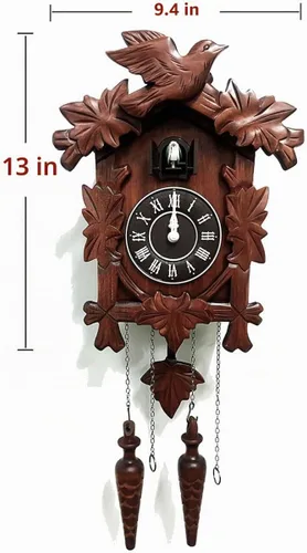 Vista 2 de Rylai Reloj de Cuco Vintage Grande de Madera para Pared Hecho a Mano 13x9.5 Pulgadas Marrón
