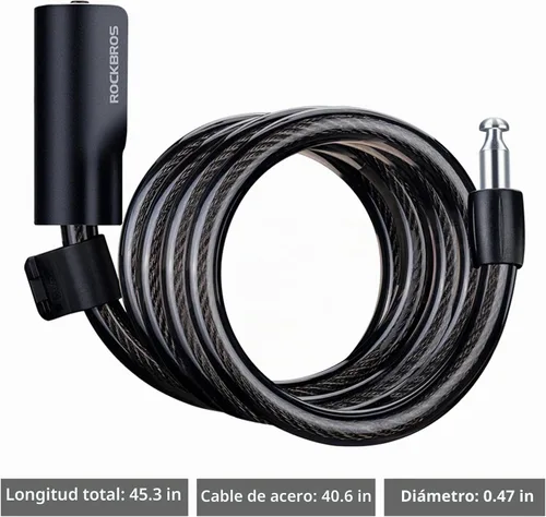 Vista 6 de ROCKBROS Candado de cable de bicicleta con 2 llaves, acero recubierto
