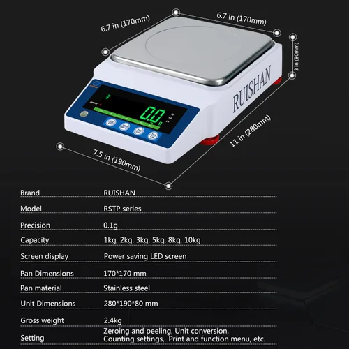 Vista 4 de Escala de equilibrio de laboratorio de precisión de 22.0 lbs x 0.00 oz, escala de grano/gramo, báscula científica, báscula calibrada, pesaje