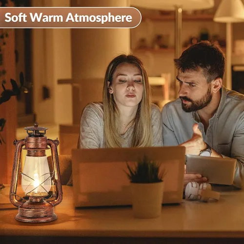 Vista 7 de NOXARTE Lámpara de mesa rústica con diseño de farol antiguo enchufable, luz nocturna perfecta para dormitorio, sala de estar, 15 pulgadas de alto x