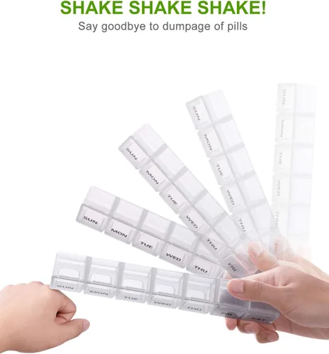 Vista 3 de Sukuos Pastillero semanal extra grande, 2 unidades, pastillero diario de 7 días para medicamentos, vitaminas, aceites de pescado o suplementos