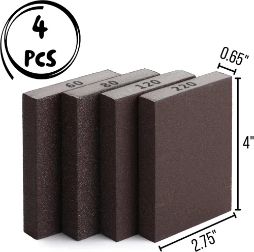 Vista 2 de Bates- Esponja de lijado, paquete de 4, surtido de grano 60/80/120/220, bloque de lijado lavable y reutilizable para madera, metal, paneles de yeso