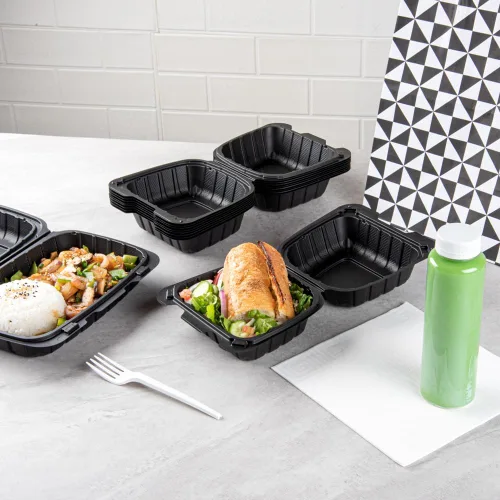 Vista 9 de Restaurantware Thermo Tek - Recipientes para llevar rellenos de minerales de 6 x 6 x 3 pulgadas, 100 recipientes duraderos para llevar, contenedores