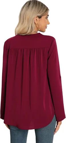 Vista 6 de QUEZHU Blusas de manga 34 para mujer, estilo casual, elegante, de gasa, cuello en V, blusas