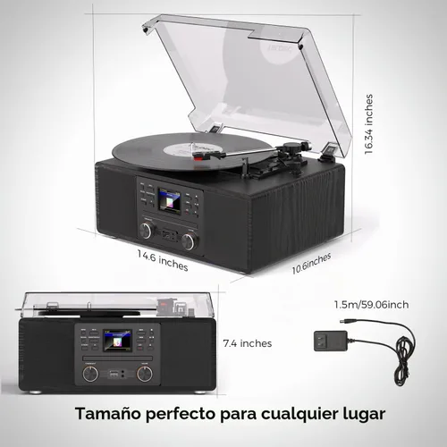Vista 7 de Tocadiscos todo en uno con reproductor de CD, radio por Internet Negro-negro