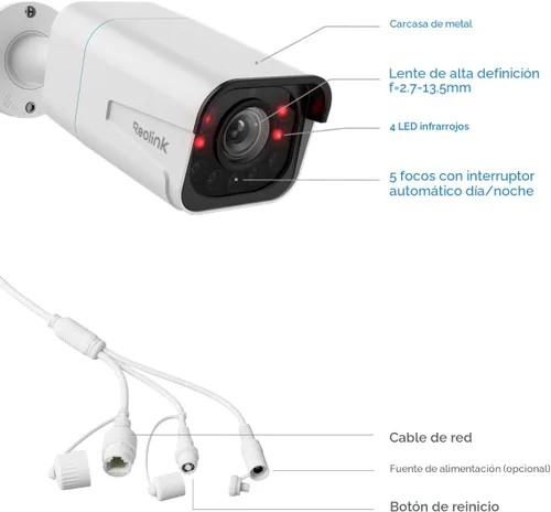 Vista 9 de REOLINK RLC-811A - Cámara de seguridad con cable IP PoE 4K - FoV de 123°, zoom óptico 5X para uso en exteriores, visión nocturna a color, detección