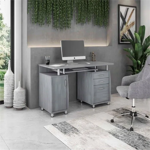 Vista 2 de Scranton & Co Escritorio de computadora pequeño de madera MDF contemporáneo en gris