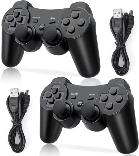 Vista 4 de Lyyes Paquete de 2 controles inalámbricos para PS-3, doble choque, mando analógico recargable, control remoto para PS-3