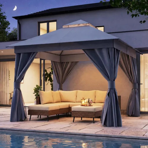Vista 14 de LAUSAINT HOME - Cenador para exteriores de 8 x 8 pulgadas con cortinas Caqui