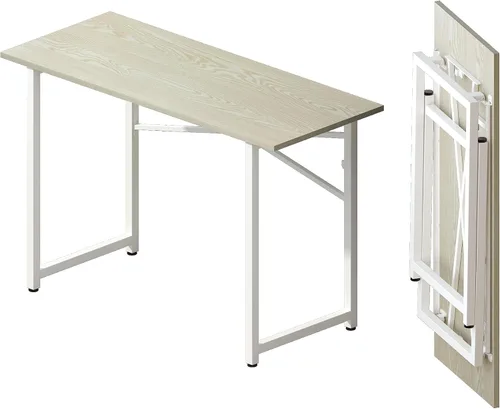Vista 29 de Lutown-Teen Escritorio pequeño plegable de 32 pulgadas, escritorio pequeño de oficina sin necesidad de montaje, escritorio para computadora de Beige