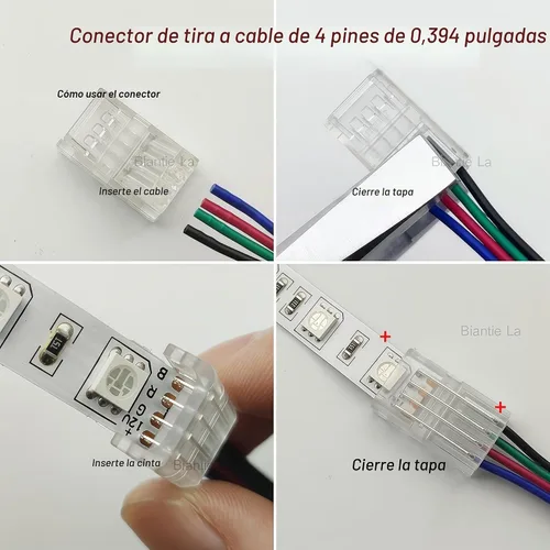 Vista 4 de Conector de tira LED de 4 pines, clip RGB sin soldadura de 0.394