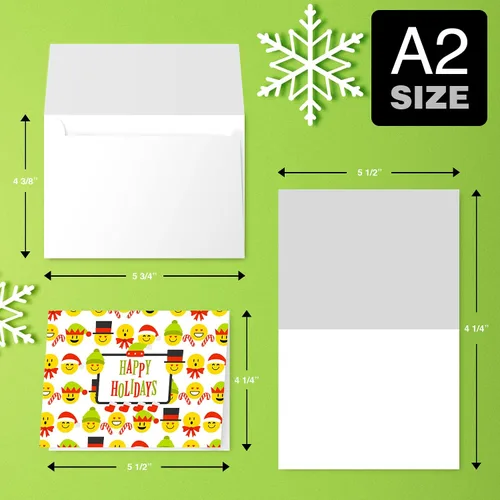 Vista 8 de Tarjetas de felicitación de Happy Holidays, rojo y verde, divertido patrón de emoji lindo, plegable en blanco para Navidad y Año Nuevo, 4.25 x 5.5