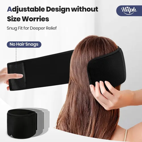 Vista 2 de Hilph Gorra ajustable para aliviar la migraña con compresa fría de gel grueso, gorra para aliviar el dolor de cabeza, máscara de enfriamiento facial