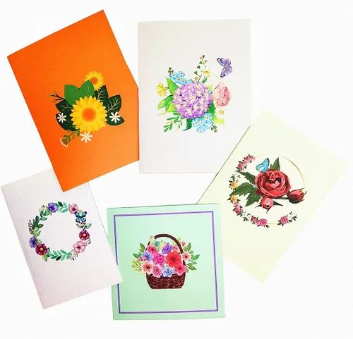 Vista 7 de Paquete de 5 tarjetas emergentes de flores, tarjetas de felicitación 3D, surtido para mujeres u hombres en todas las ocasiones, aniversario, día