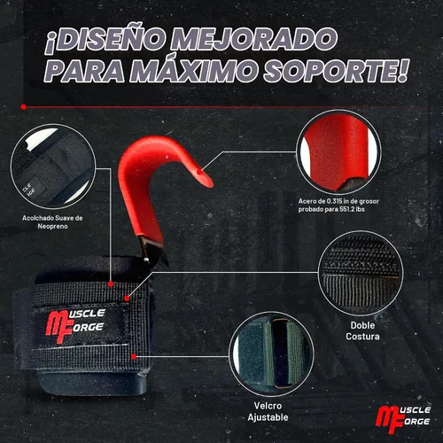 Vista 3 de Ganchos de levantamiento de pesas para hombres y mujeres – Correas de muñeca de elevación resistentes con agarres de gancho para levantamiento