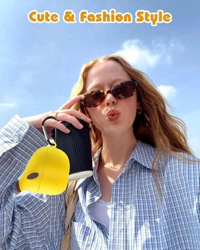 Vista 5 de Boaretiu - Funda para AirPods Pro/Pro de 2ª generación, lindo KawaiiBanana con llavero para AirPods Pro y Pro 2, divertida funda 3D de silicona