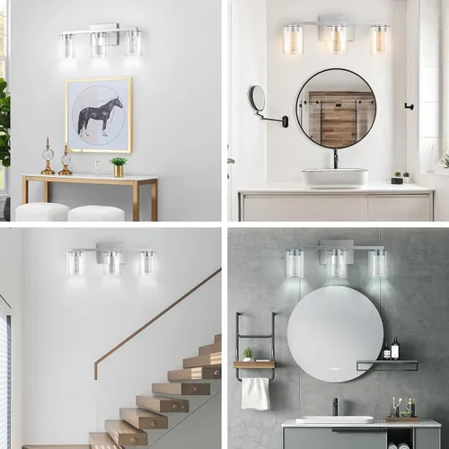 Vista 7 de Lámparas de baño modernas LED sobre espejo, 3 luces de tocador de níquel cepillado con 5 modos de color, lámpara de tocador de baño regulable