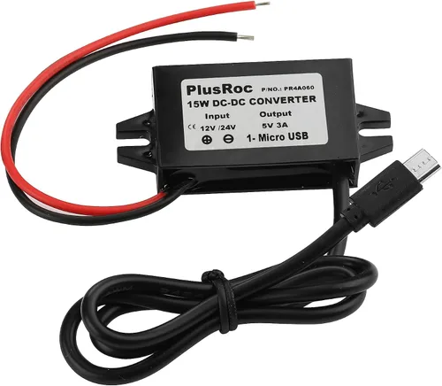 Vista 12 de PlusRoc - Convertidor impermeable DC 12V/24V a 5V 3A, enchufe macho CC de 0.217x0.083 in Stable 5V/3A Output, Waterproof Sealed Enclosure