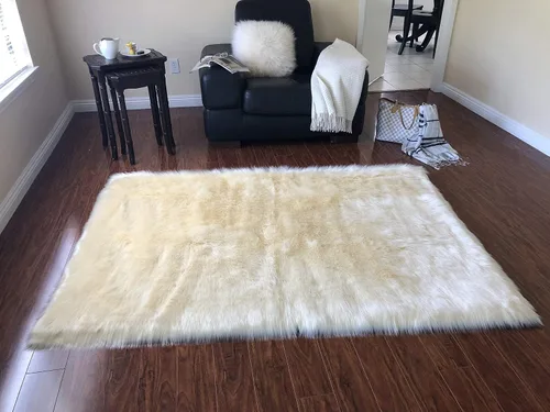 Vista 24 de LAMBZY Alfombra cuadrada de piel de oveja sintética, súper suave, hipoalergénica, de pelo de felpa de primera calidad