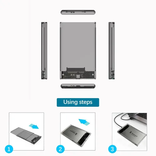 Vista 7 de Carcasa para disco duro de 2.5", Wansurs 6Gbps USB 3.1 Gen 1 a SATA III Caja de disco duro SSD sin herramientas para HDD y SSD SATA de 2.5 pulgadas