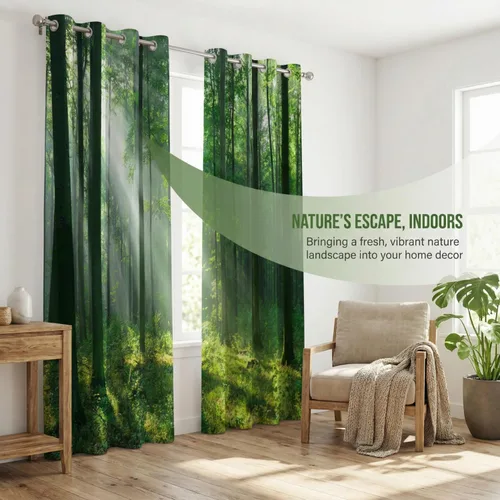Vista 4 de Cortinas de bosque, cortinas opacas de árboles verdes, cortinas de tratamiento de ventanas de bosque para sala de estar, dormitorio, hotel, 2