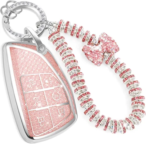 Vista 56 de para llavero de Cadillac con funda de TPU con superficie granulada y cuerda trenzada metálica, funda de llavero mejorada para 2020 en adelante CT4
