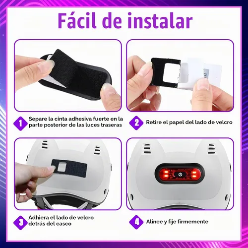 Vista 6 de Tujoe Juego de 2 luces LED rojas para casco trasero de motocicleta, luces traseras recargables para casco de advertencia de seguridad con cable USB