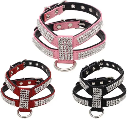 Vista 2 de Dogs Kingdom Arnés de piel brillante para perro, con diamantes de imitación personalizados, para cachorros y perros pequeños, medianos y chihuahua