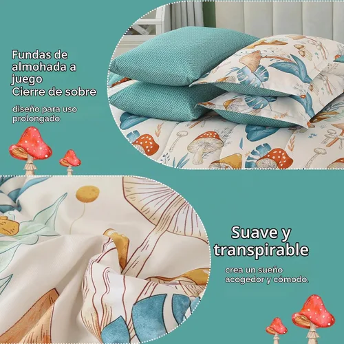 Vista 4 de Dinjoy Juego de edredón de 6 piezas para niñas, juego de ropa de cama colorido de arcoíris degradado tamaño individual, cama en una bolsa para niños
