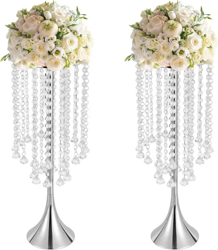 Vista 12 de 2 centros de mesa de boda para mesas, jarrones de 21.6 pulgadas de alto para centros de mesa de metal dorado para decoración de mesa para boda