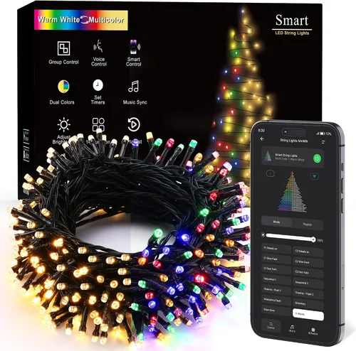 Vista 10 de Brizled Luces de Navidad inteligentes, 66 pies, 200 luces LED que cambian de color, aplicación y control de voz, luces de árbol de Navidad