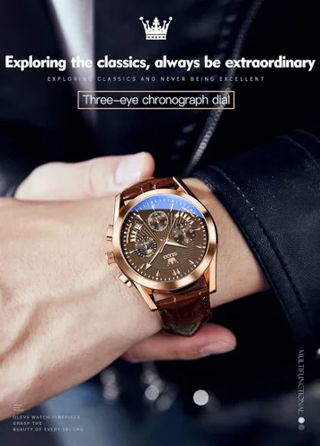Vista 2 de OLEVS Relojes para hombre, cronógrafo, de moda, casual, analógico, de cuarzo, impermeable, relojes de pulsera luminosos de vestir con correa