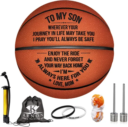Vista 6 de Baloncesto grabado de 29.5 pulgadas, pelota de juego personalizada para interiores y exteriores para hijo y nieto, nunca perderás, regalo de aliento