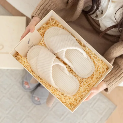 Vista 3 de GOEWY - Pantuflas para mujer con espuma viscoelástica para el hogar, con entretejido de pana, tiras cruzadas, con punta abierta, sandalias cómodas