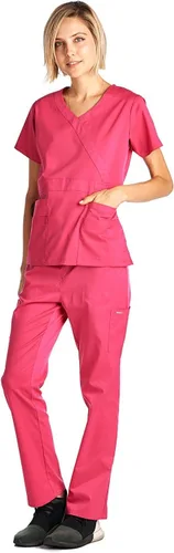Vista 5 de Dagacci Medical Uniform Conjunto de ropa quirúrgica elástica y suave con cuello en Y y pantalones para mujer